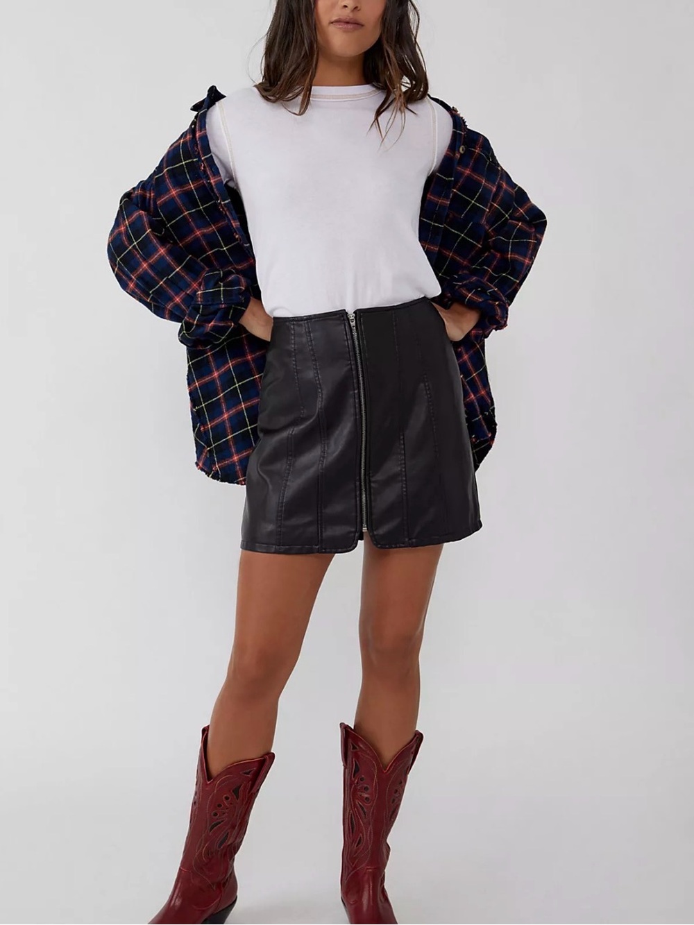 Free People Layla Vegan Leather Mini Skirt Black Size